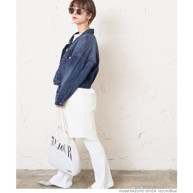 ドルマンスリーブショート丈デニムジャケット 石田一帆さん着用