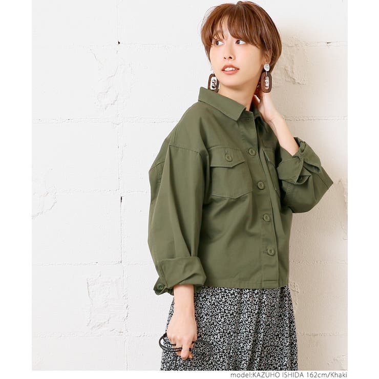 ステンカラーショート丈ミリタリージャケット 石田一帆さん着用
