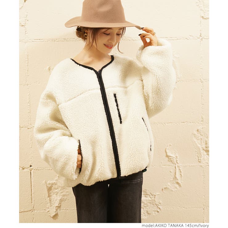ジップアップショート丈ボアブルゾン 田中亜希子さん着用(akiico