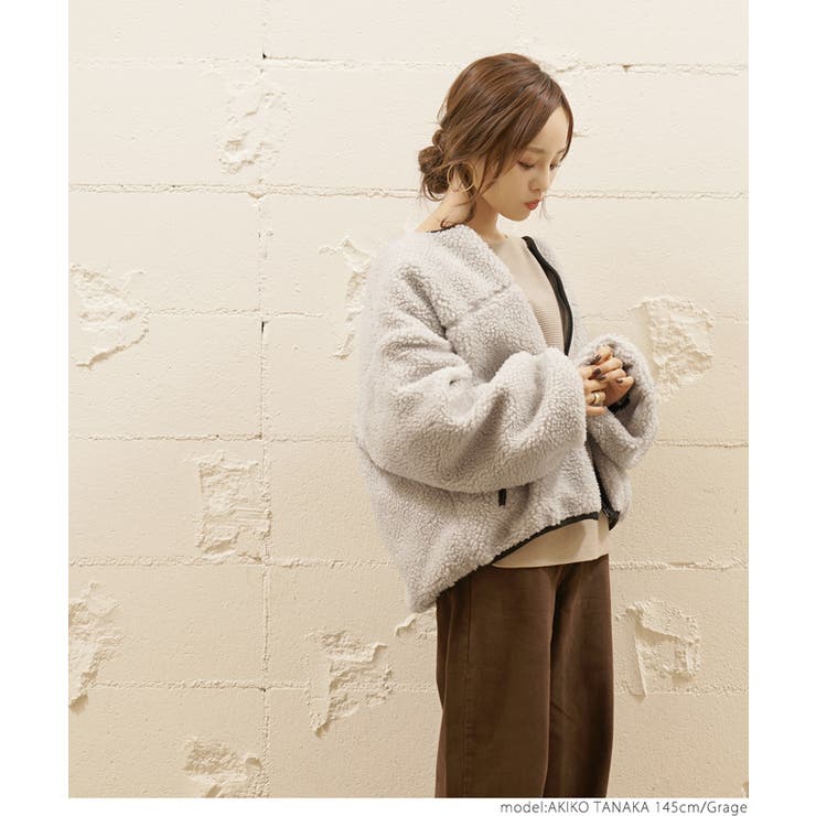 ジップアップショート丈ボアブルゾン 田中亜希子さん着用(akiico