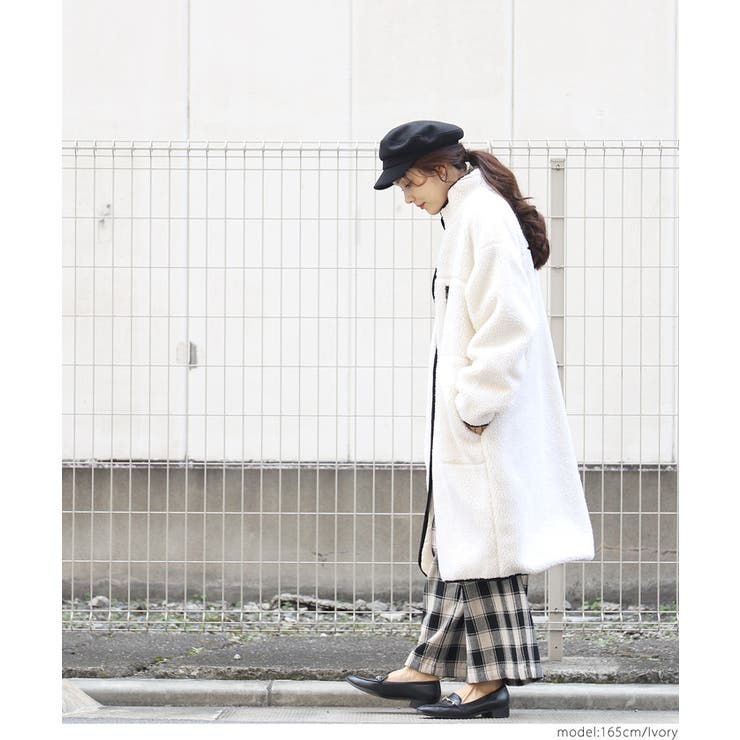 スタンドカラーゆったりロング丈ボアコート[品番：PA000010555]｜coca