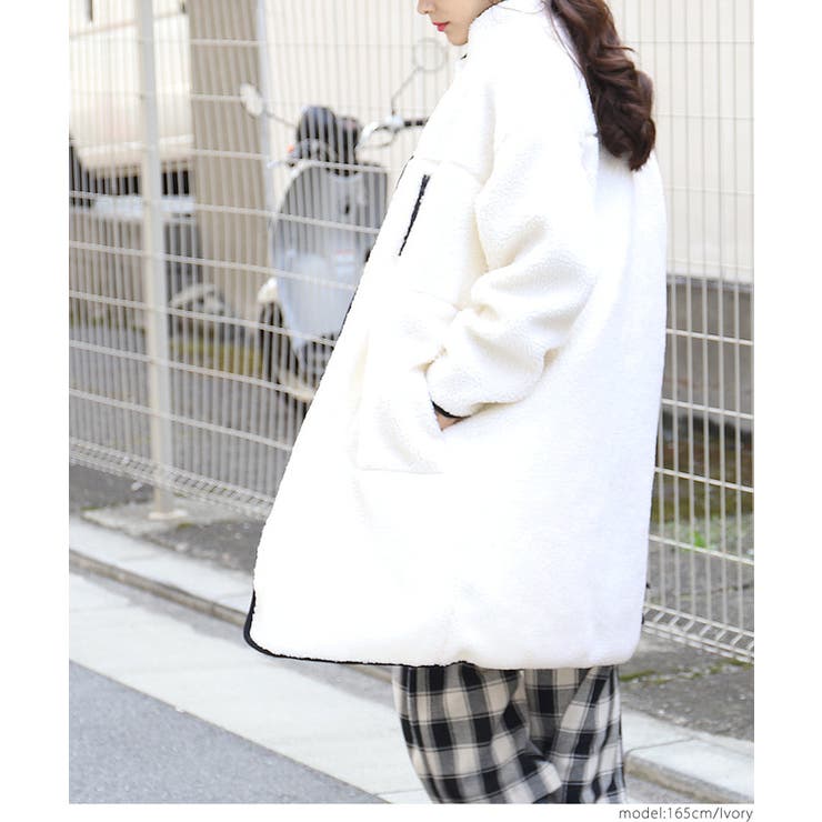 スタンドカラーゆったりロング丈ボアコート[品番：PA000010555]｜coca