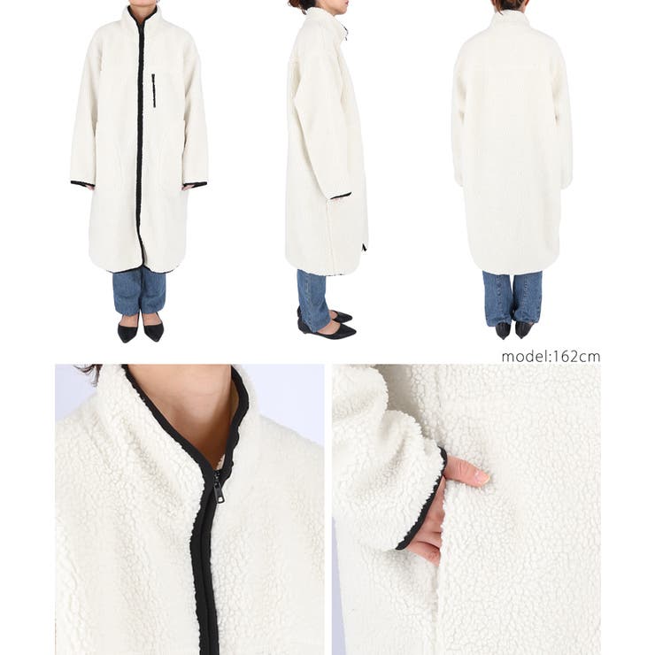 スタンドカラーゆったりロング丈ボアコート[品番：PA000010555]｜coca