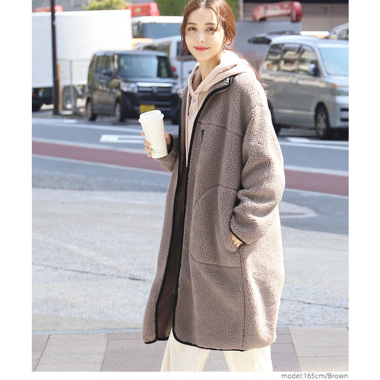 スタンドカラーゆったりロング丈ボアコート[品番：PA000010555]｜coca