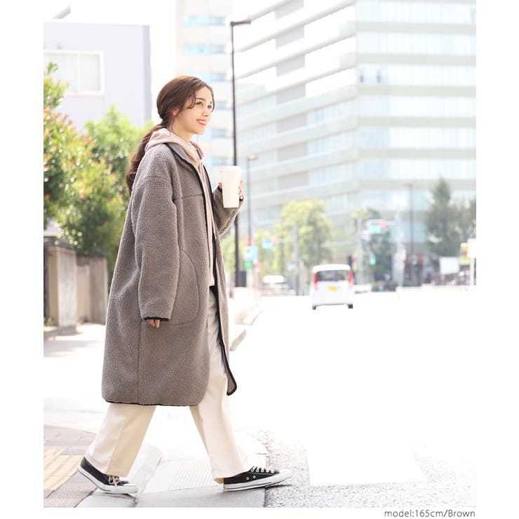 スタンドカラーゆったりロング丈ボアコート[品番：PA000010555]｜coca