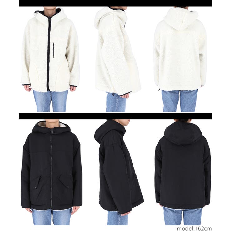 フード付きショート丈リバーシブルボアブルゾン 田中亜希子さん着用