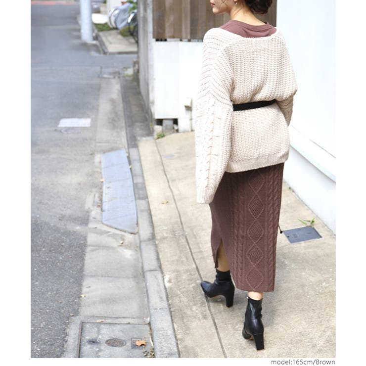 サイドスリット入りケーブル編みニットスカート(ロングスカート タイトスカート ロ… | coca | 詳細画像10 