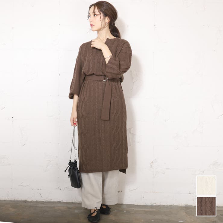 ウエストベルトキーネックケーブルニットワンピース 品番 Pa Coca コカ のレディースファッション通販 Shoplist ショップリスト