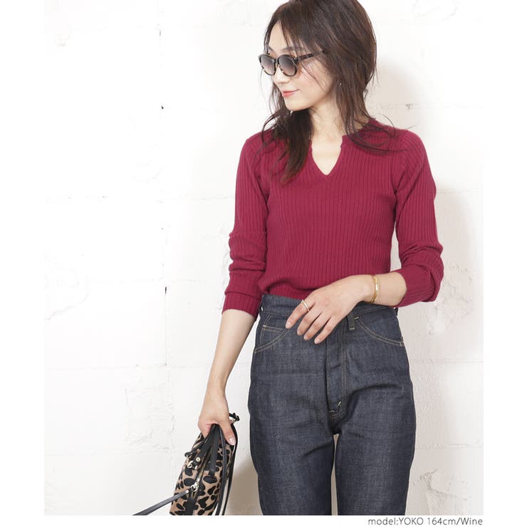 やわらかキーネックリブニットトップス yokoさん着用 | coca | 詳細画像15 