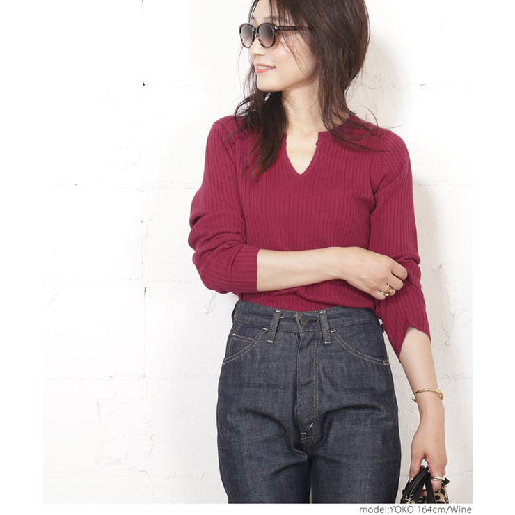 やわらかキーネックリブニットトップス yokoさん着用 | coca | 詳細画像18 