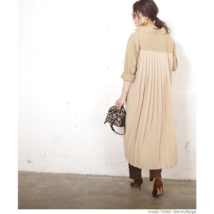 ロング丈バックプリーツシャツワンピース YOKOさん着用(ロング