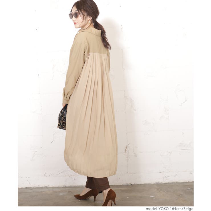 ロング丈バックプリーツシャツワンピース YOKOさん着用(ロング