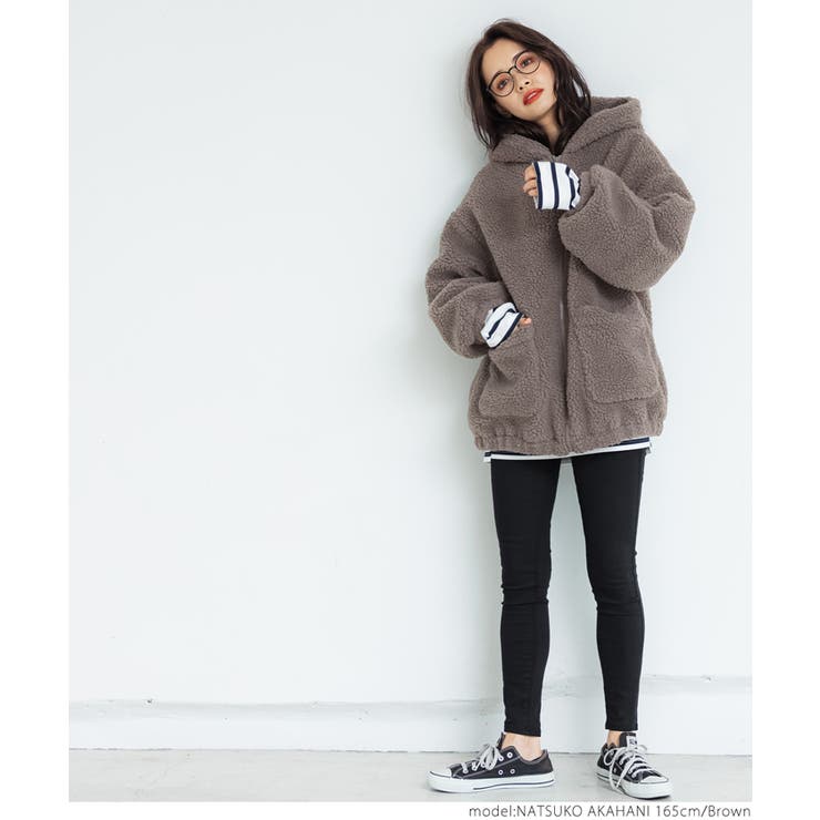 美品★ JEANS フード付きボアジャケット Sサイズ フード付きオーバーサイズボアブルゾン[品番：PA000012005