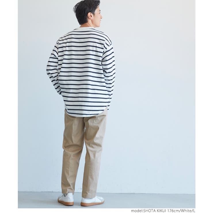 メンズ ハリ感ボーダーテールカット Tシャツ[品番：PA000011989