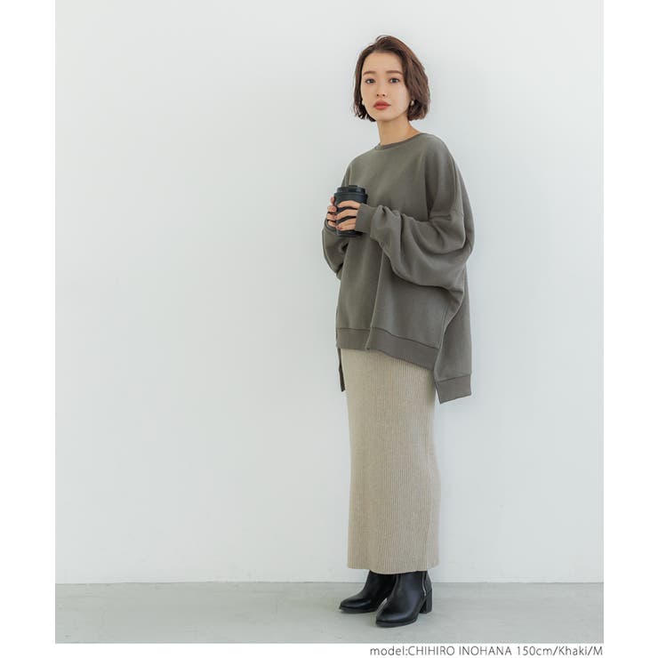 Khaki］】裏起毛スウェット前後差トップス[品番：PA000012111]｜coca