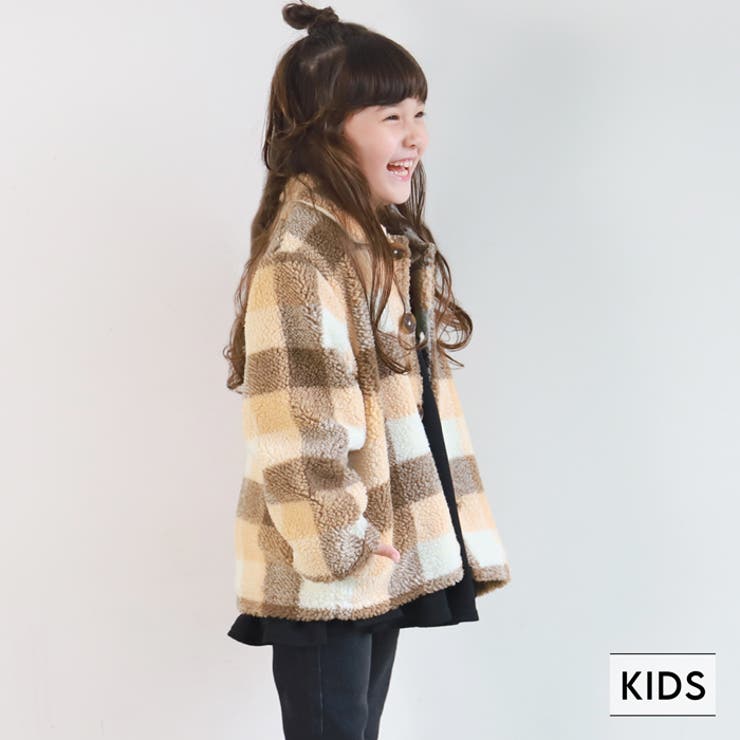 キッズ チェック柄ボアジャケット[品番：PA000013185]｜coca