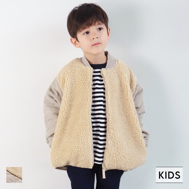 キッズ ボアx袖キルトジップジャケット[品番：PA000013346]｜coca