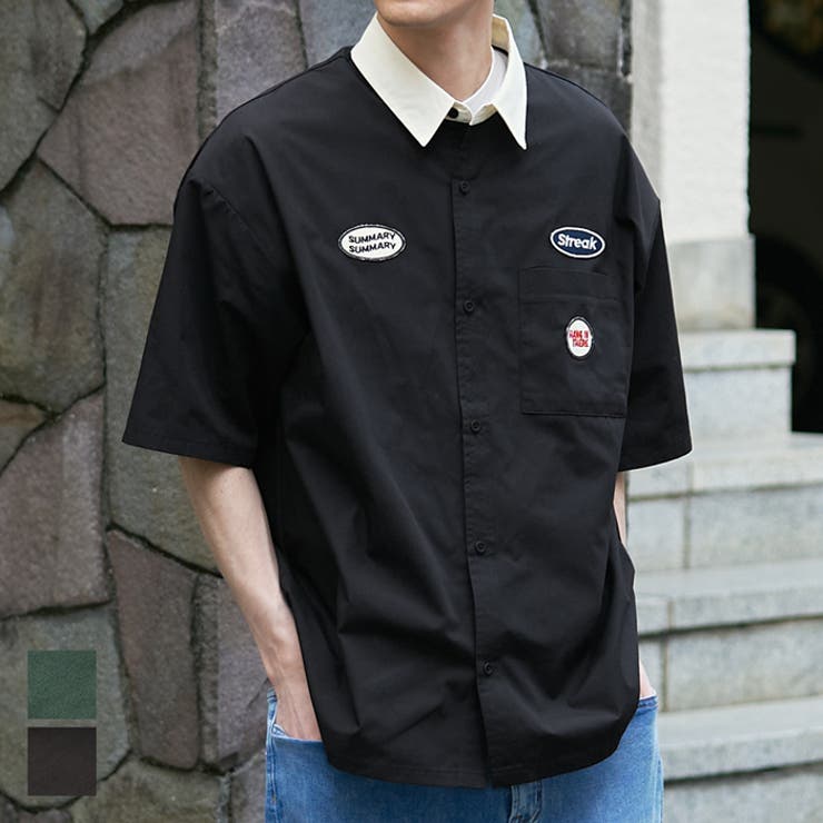 ［Black］ | ワッペンクレリックワークシャツ | coca