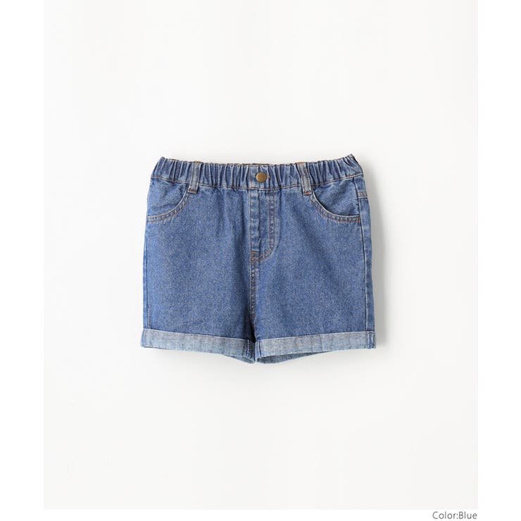 キッズ 裾ロールアップデニムショートパンツ[品番：PA000014244