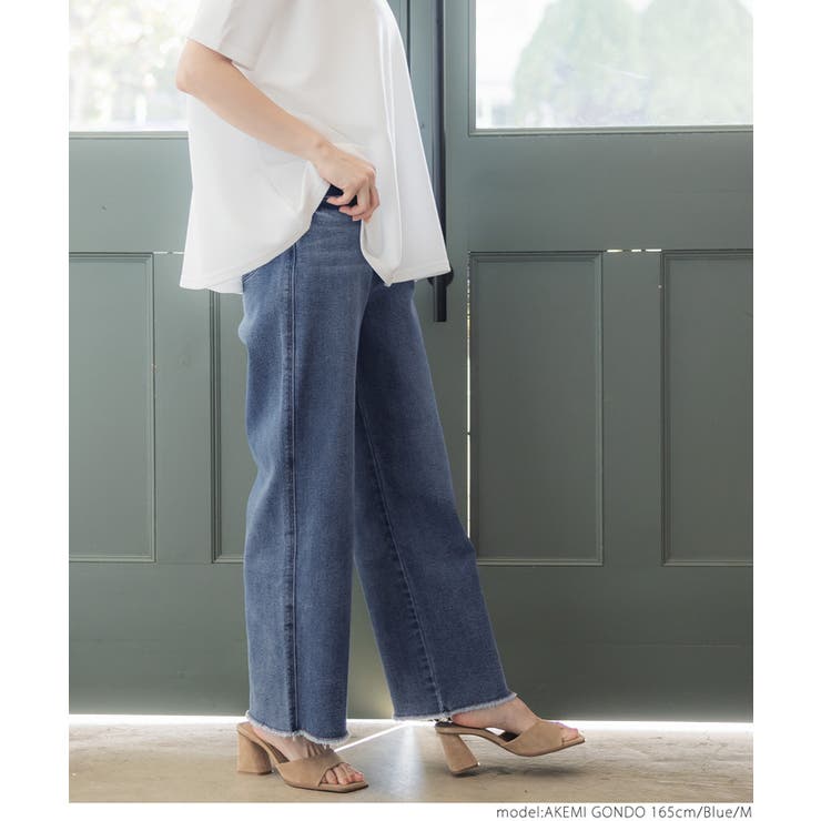 しゃがめるデニムカットオフワイドパンツ[品番：PA000015563
