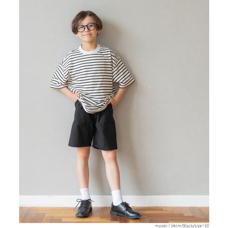 ［Black］ | キッズ ボーイズ コットンリップストップショート丈パンツ | coca