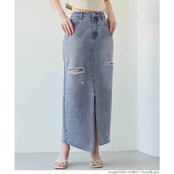 ［Blue］ | ダメージデニムスカート | coca