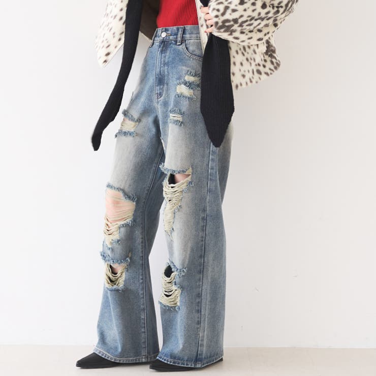 ハイウエストダメージデニムパンツ[品番：PA000016471]｜coca（コカ）のレディースファッション通販｜SHOPLIST（ショップリスト）