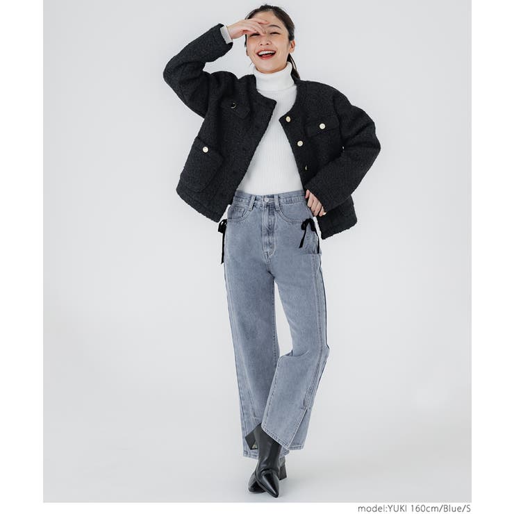 ベロアリボンスリットデニムパンツ[品番：PA000016474]｜coca（コカ