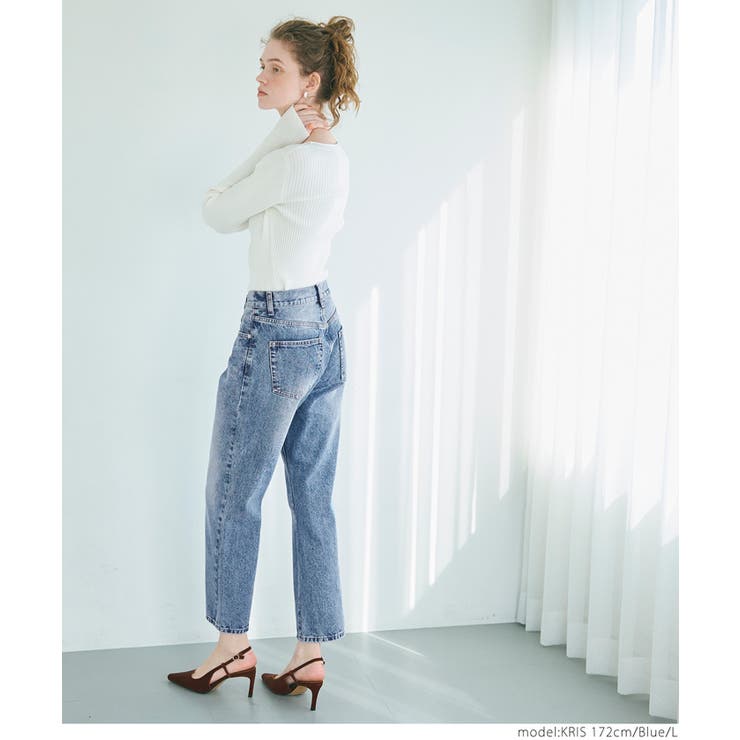 ウォッシュドデニムテーパードパンツ レディース[品番 ウォッシュドデニムテーパードパンツ レディース[品番