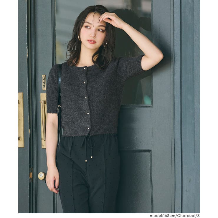 ゴールドボタン半袖ニットカーディガン[品番：PA000017366