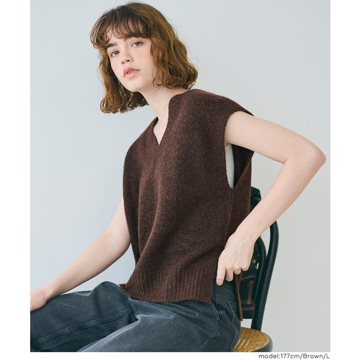 ヤク風Vネックニットベスト レディース | coca | 詳細画像18 