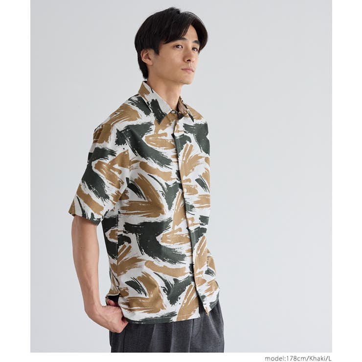 柄サッカー半袖シャツ メンズ[品番：PA000017440]｜coca（コカ