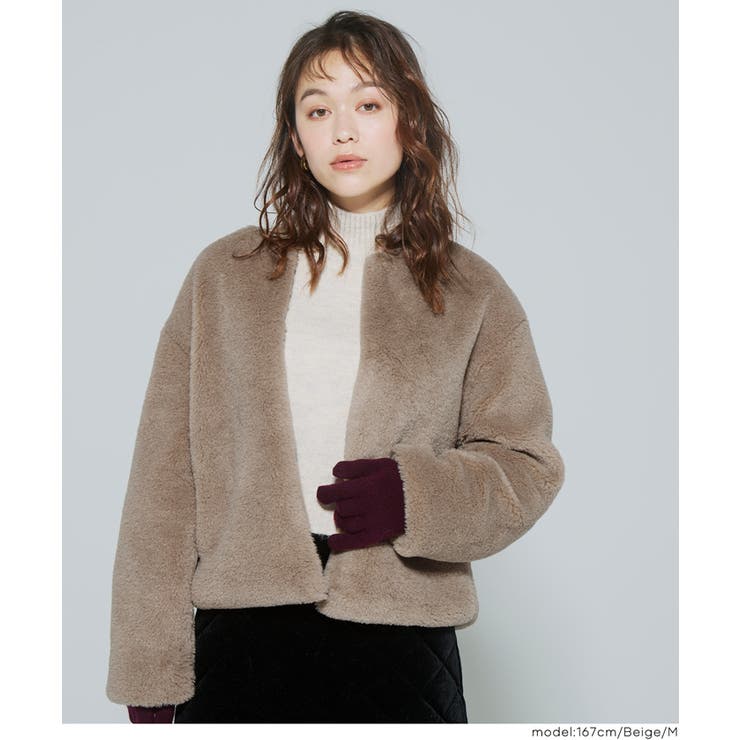 ［Beige］ | 【洗える】フェイクファーノーカラーブルゾン | coca