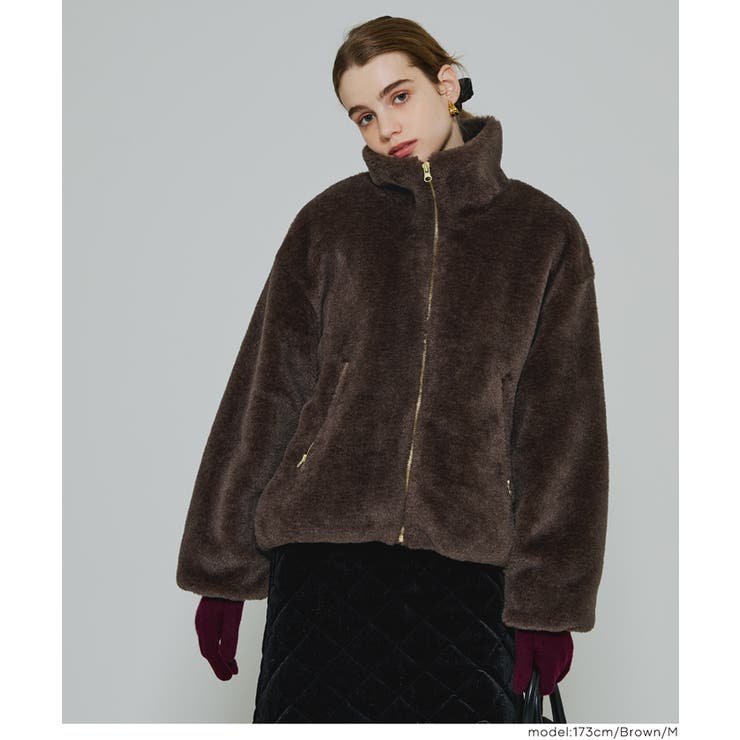 ［Brown］ | 【洗える】フェイクファースタンドカラーブルゾン | coca