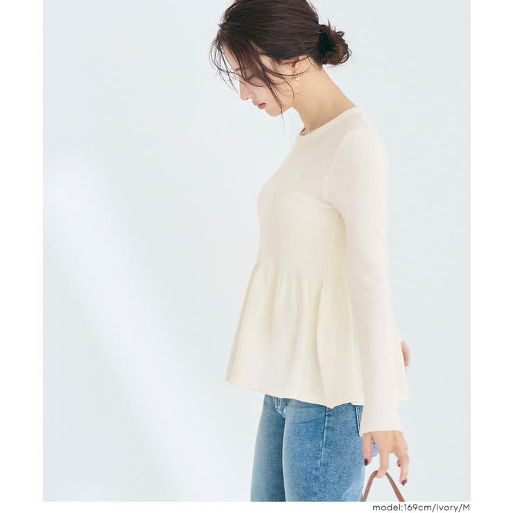 ペプラムギャザーニットトップス ウォッシャブル | coca | 詳細画像11 