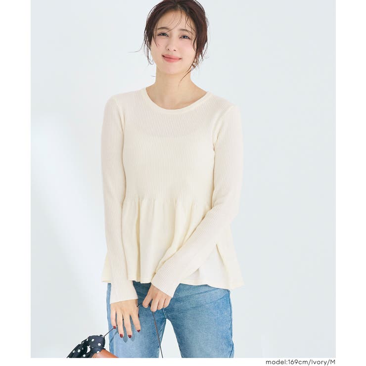 ペプラムギャザーニットトップス ウォッシャブル | coca | 詳細画像13 