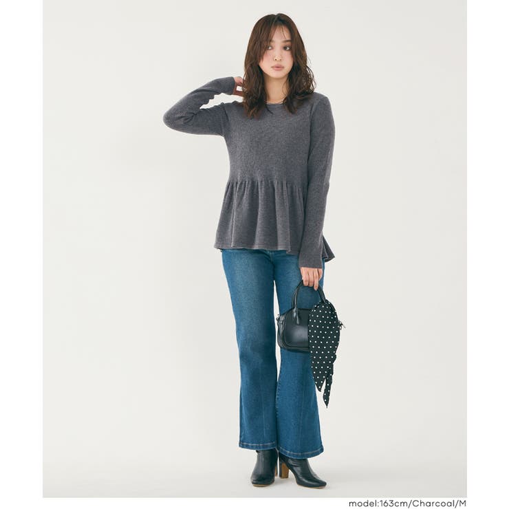 ペプラムギャザーニットトップス ウォッシャブル | coca | 詳細画像14 