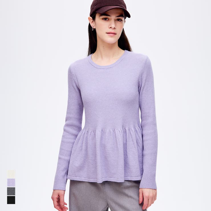 ペプラムギャザーニットトップス ウォッシャブル | coca | 詳細画像1 