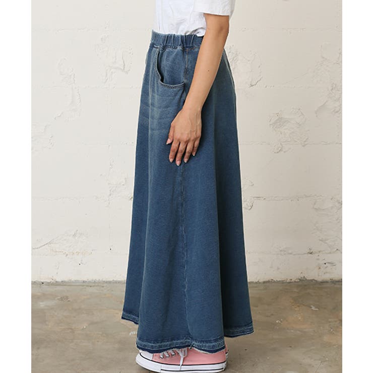デニムライク大人スウェットマキシスカート 大石参月さん着用(デニムスカート フレア | coca | 詳細画像4 