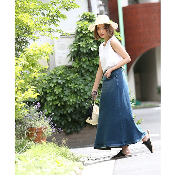 デニムライク大人スウェットマキシスカート 大石参月さん着用(デニムスカート フレア | coca | 詳細画像9 