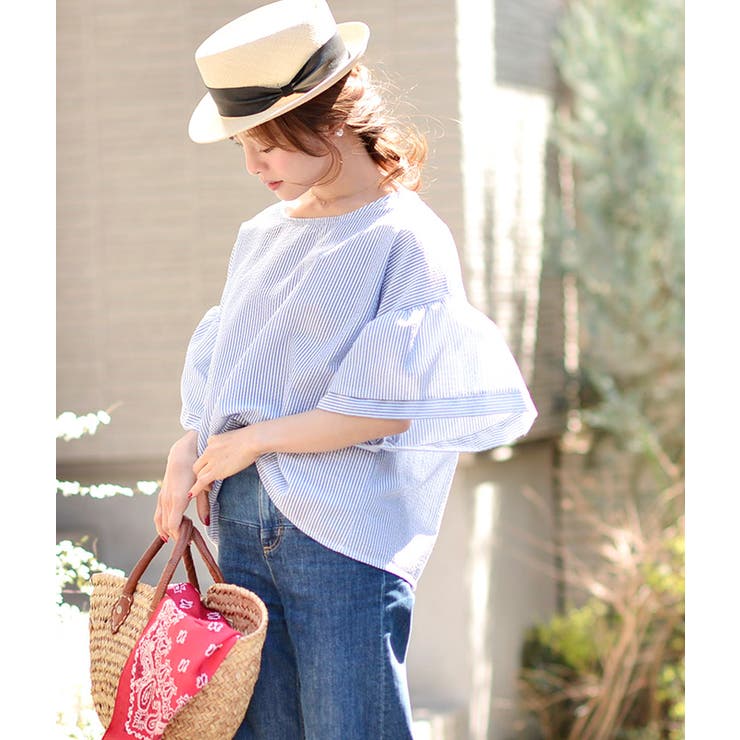 値下げ 2490円→1690円袖フレアピンストライプトップス 田中亜希子さん着用… | coca | 詳細画像14 
