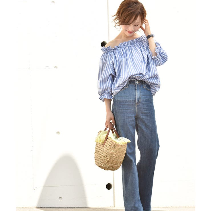 驚きの安さ フリルストライプオフショルダートップス(ブラウス シャツ 16ss トップス