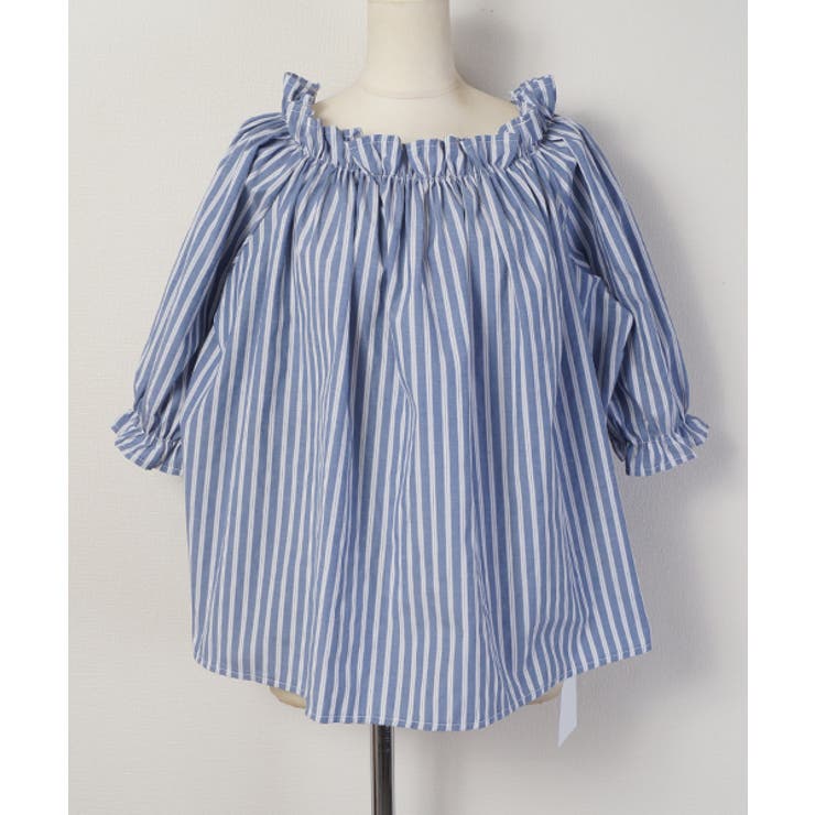 フリルストライプオフショルダートップス(ブラウス シャツ 16ss