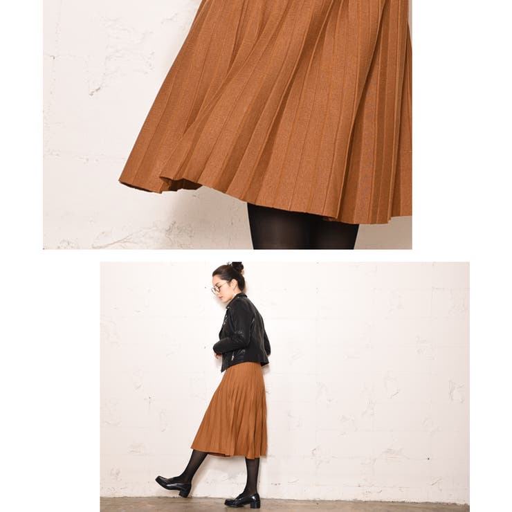 上品フレアプリーツニットスカート(プリーツスカート ミモレ丈