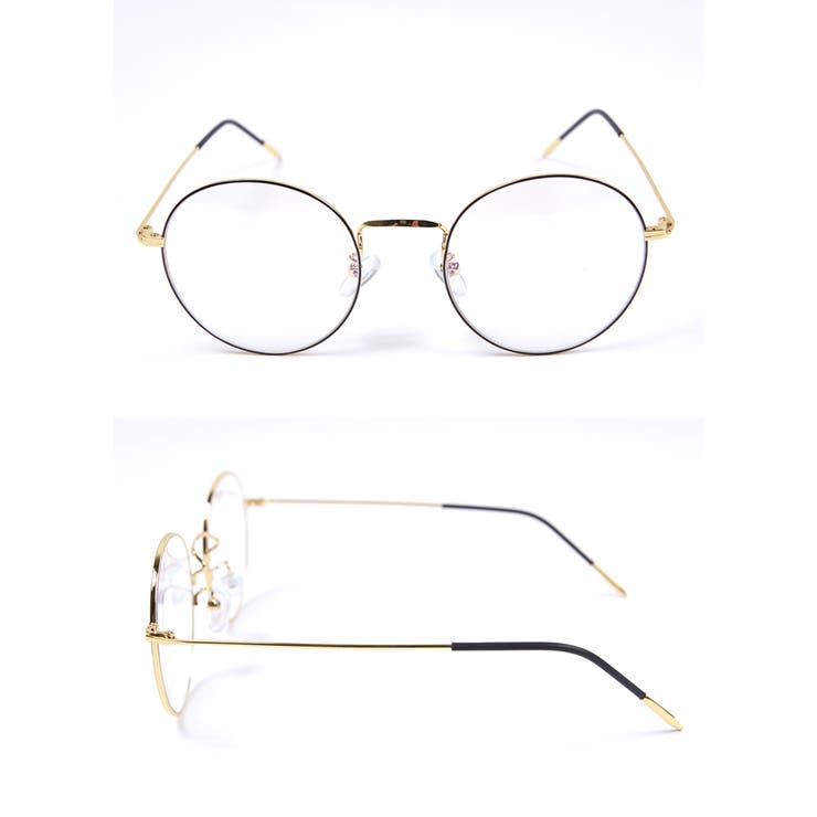 華奢ゴールドフレームラウンド型伊達眼鏡(メガネ 丸眼鏡 メタルフレーム