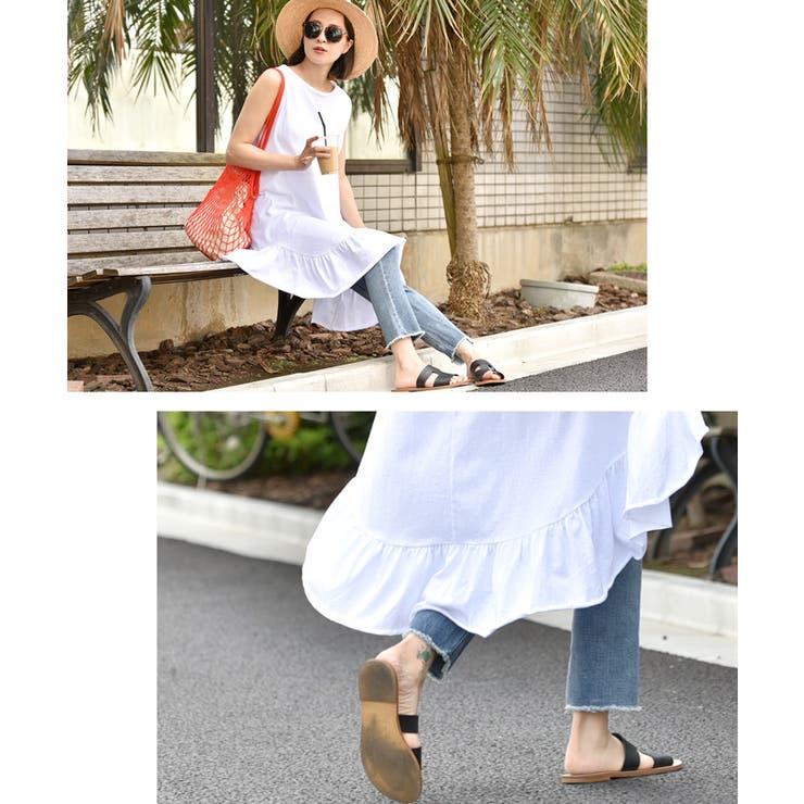 たっぷり裾フリルテールカットワンピース(ノースリーブ タンクトップ 切りっぱなし | coca | 詳細画像12 