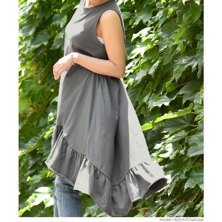 たっぷり裾フリルテールカットワンピース(ノースリーブ タンク