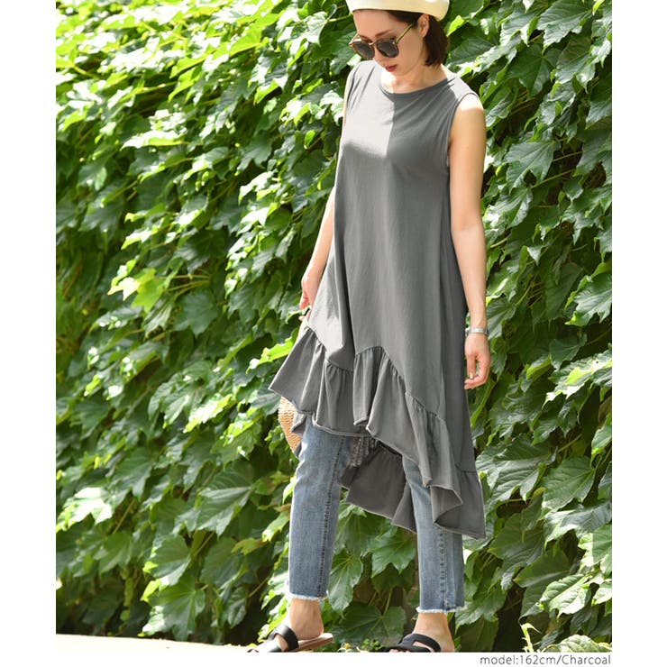 たっぷり裾フリルテールカットワンピース(ノースリーブ タンクトップ 切りっぱなし | coca | 詳細画像16 