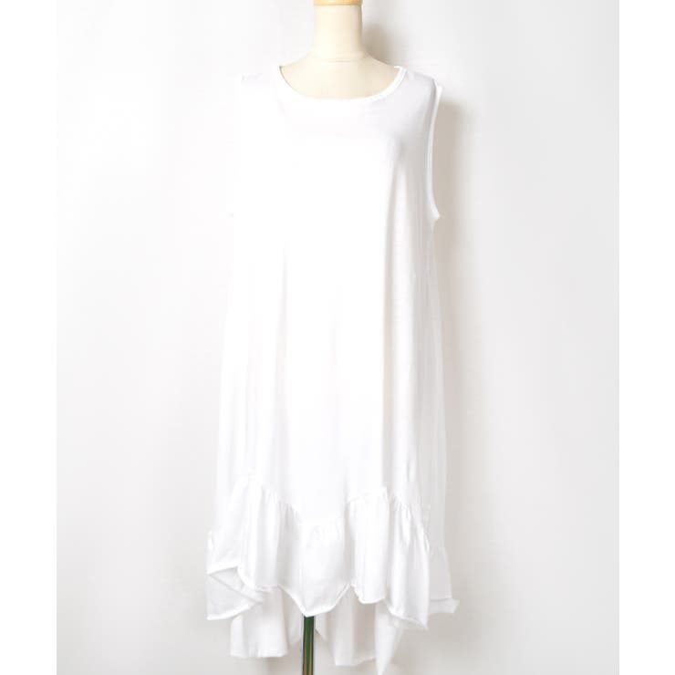 たっぷり裾フリルテールカットワンピース(ノースリーブ タンクトップ 切りっぱなし | coca | 詳細画像3 