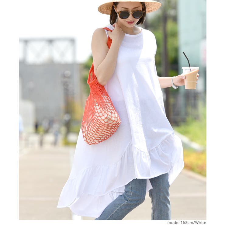 たっぷり裾フリルテールカットワンピース(ノースリーブ タンクトップ 切りっぱなし | coca | 詳細画像9 